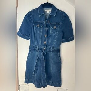Chelsea & Violet Short Puff Sleeve Denim Belted Mini Dress Size 0 NWT